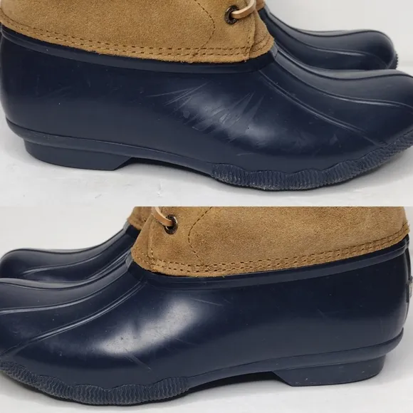 Sperry Sweetwater Navy Tan Lace Up Waterproof Rubber Winter Boots