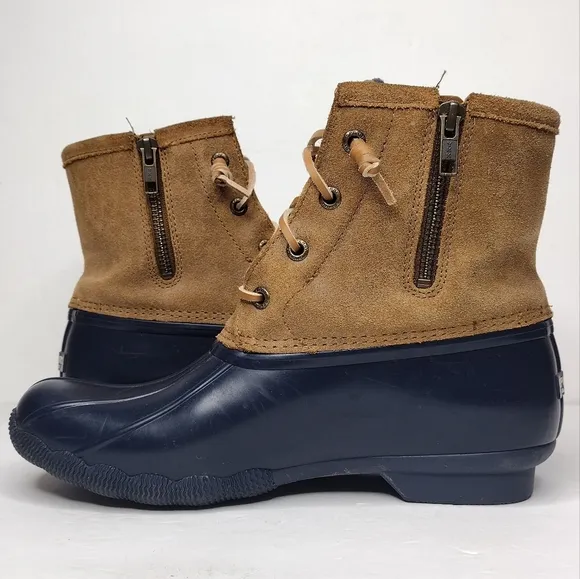 Sperry Sweetwater Navy Tan Lace Up Waterproof Rubber Winter Boots