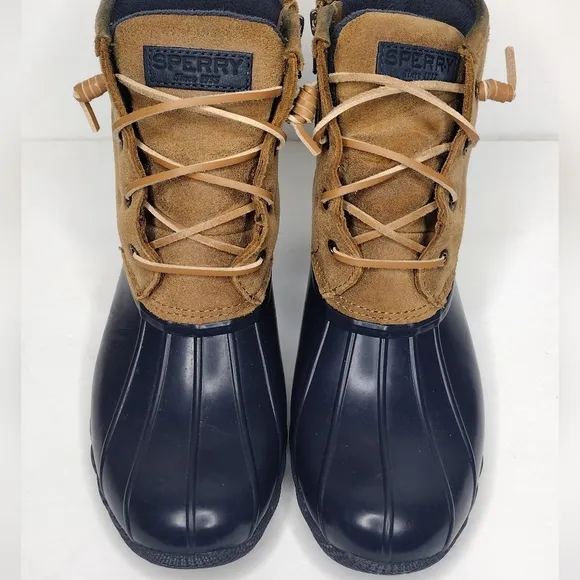Sperry Sweetwater Navy Tan Lace Up Waterproof Rubber Winter Boots