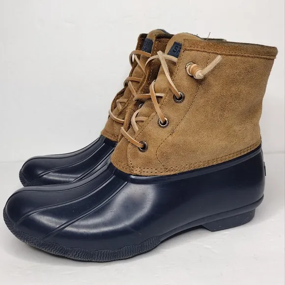 Sperry Sweetwater Navy Tan Lace Up Waterproof Rubber Winter Boots