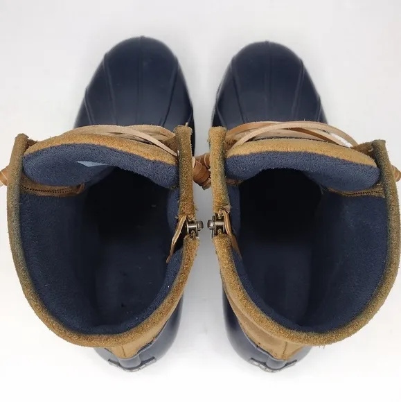 Sperry Sweetwater Navy Tan Lace Up Waterproof Rubber Winter Boots