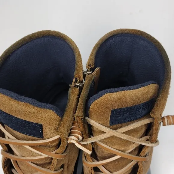 Sperry Sweetwater Navy Tan Lace Up Waterproof Rubber Winter Boots