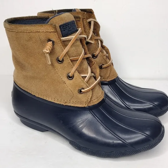 Sperry Sweetwater Navy Tan Lace Up Waterproof Rubber Winter Boots
