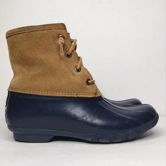 Sperry Sweetwater Navy Tan Lace Up Waterproof Rubber Winter Boots