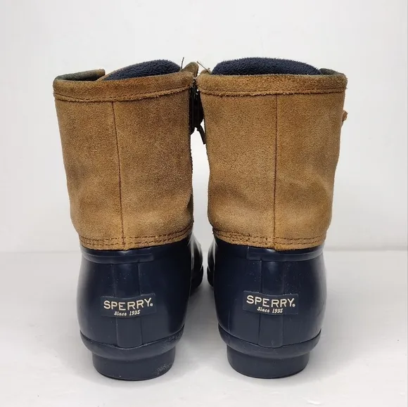 Sperry Sweetwater Navy Tan Lace Up Waterproof Rubber Winter Boots