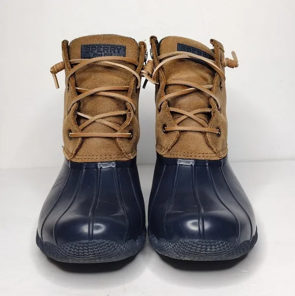 Sperry Sweetwater Navy Tan Lace Up Waterproof Rubber Winter Boots