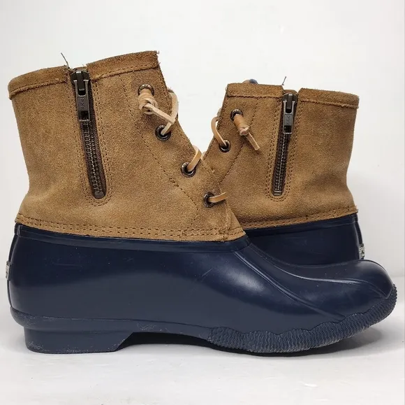 Sperry Sweetwater Navy Tan Lace Up Waterproof Rubber Winter Boots