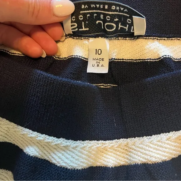 St John Collection Navy Blue and White Stripe Knit Skirt Size 10
