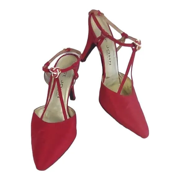 ST. JOHN Red Strappy Heels Size 9 Sexy High Heels Holidays Formal Embellished
