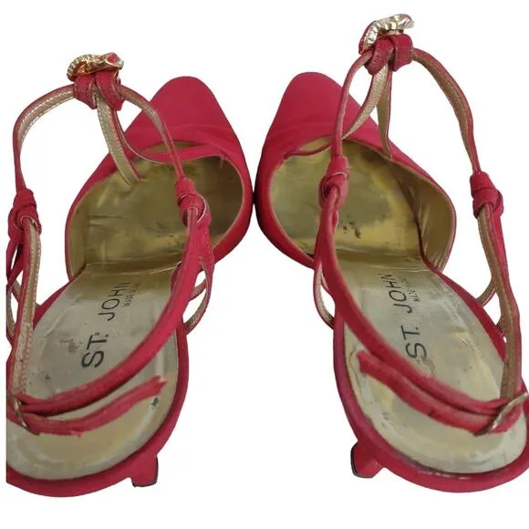 ST. JOHN Red Strappy Heels Size 9 Sexy High Heels Holidays Formal Embellished
