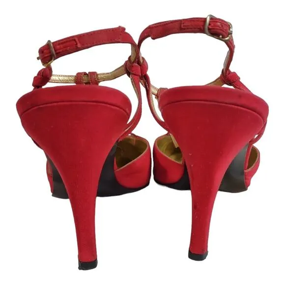 ST. JOHN Red Strappy Heels Size 9 Sexy High Heels Holidays Formal Embellished