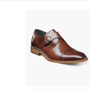 Stacey Adam’s Men's Brown Leather Cap Toe Monk Strap Shoes Size 10