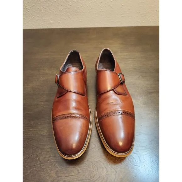 Stacy Adams Men's Brown Desmond Leather Cap Toe Monk Strap Dress Shoes Size 11.5