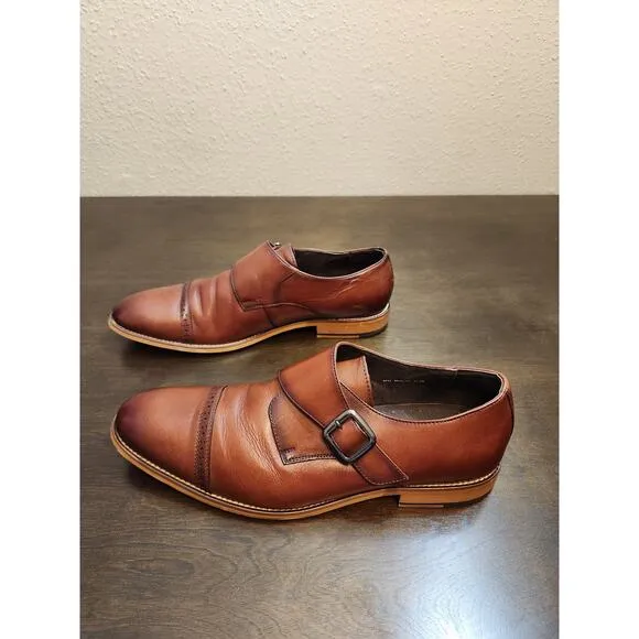 Stacy Adams Men's Brown Desmond Leather Cap Toe Monk Strap Dress Shoes Size 11.5
