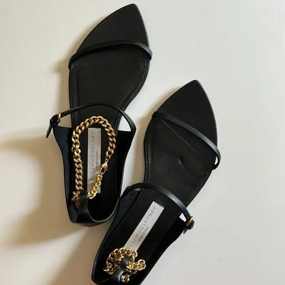 Stella McCartney Black and Gold Chain Sandals