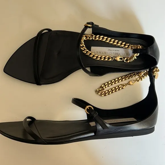 Stella McCartney Black and Gold Chain Sandals