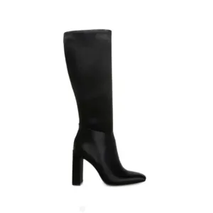 Steve Madden AMBROSE  Knee High Heeled Boots Size 9M | Black Satin Boots