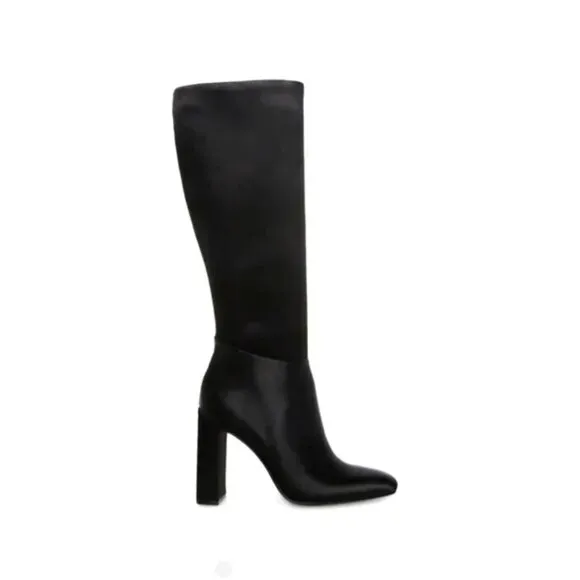 Steve Madden AMBROSE  Knee High Heeled Boots Size 9M | Black Satin Boots