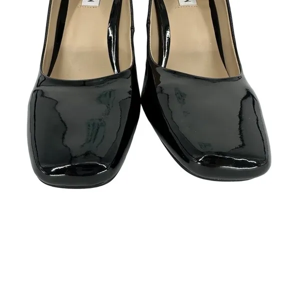 Steve Madden Black Patent Synthetic Leather Square Toe Block Heel Shoe 8.5M