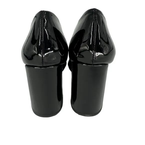 Steve Madden Black Patent Synthetic Leather Square Toe Block Heel Shoe 8.5M