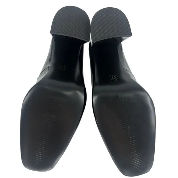 Steve Madden Black Patent Synthetic Leather Square Toe Block Heel Shoe 8.5M