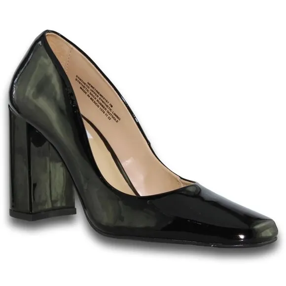 Steve Madden Black Patent Synthetic Leather Square Toe Block Heel Shoe 8.5M