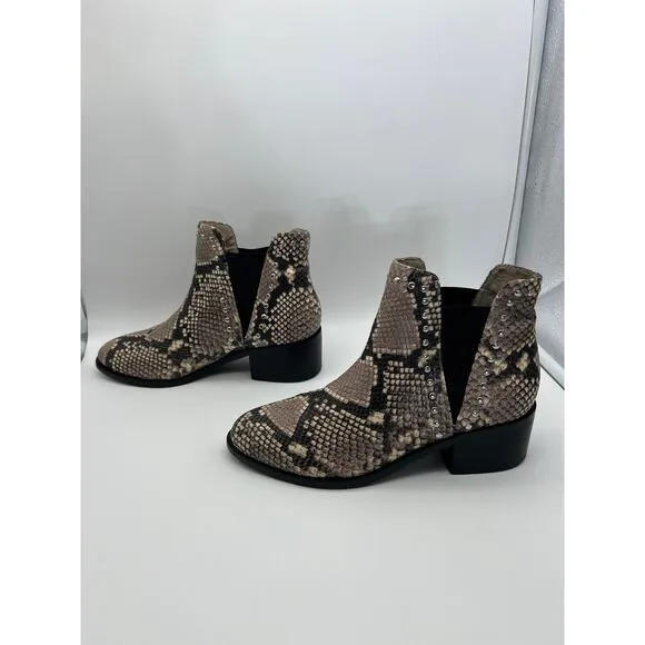 Steve Madden Cade Gray Snake Skin Stretch Leather Booties Casual Boots Size 6M