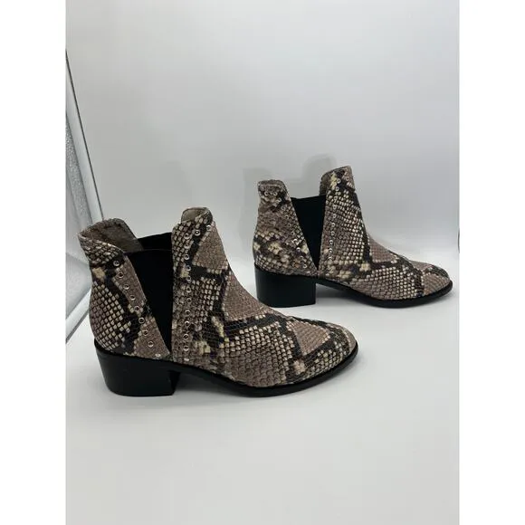 Steve Madden Cade Gray Snake Skin Stretch Leather Booties Casual Boots Size 6M