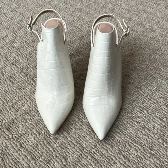 Steve Madden Daily White Leather Croc Embossed Heeled Sling Ankle Booties Size 8