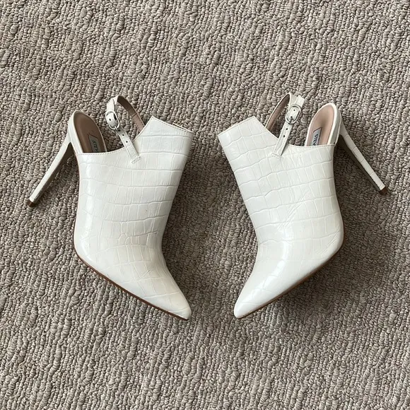 Steve Madden Daily White Leather Croc Embossed Heeled Sling Ankle Booties Size 8