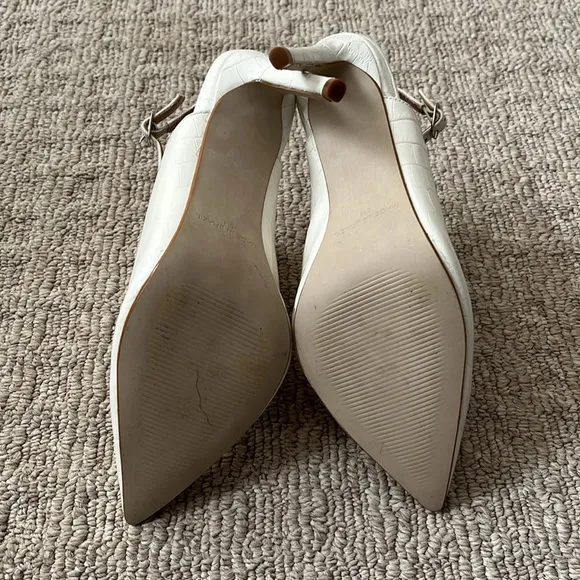 Steve Madden Daily White Leather Croc Embossed Heeled Sling Ankle Booties Size 8