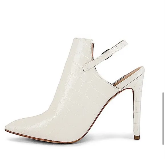 Steve Madden Daily White Leather Croc Embossed Heeled Sling Ankle Booties Size 8
