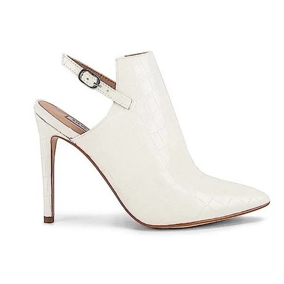 Steve Madden Daily White Leather Croc Embossed Heeled Sling Ankle Booties Size 8