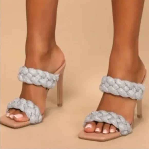 STEVE MADDEN Kenley-R Silver Rhinestone Braided High Heel Sandals Worn 1x
