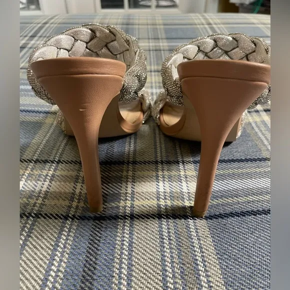 STEVE MADDEN Kenley-R Silver Rhinestone Braided High Heel Sandals Worn 1x