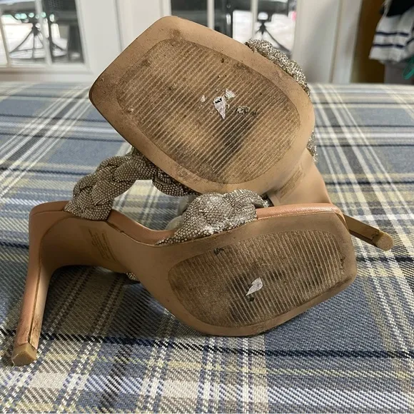 STEVE MADDEN Kenley-R Silver Rhinestone Braided High Heel Sandals Worn 1x