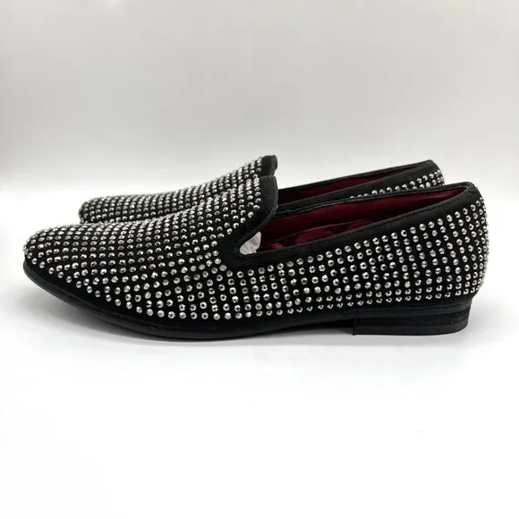 Steve Madden Mens 9 Caviarr Black Silver Studded Loafers Dress Shoes