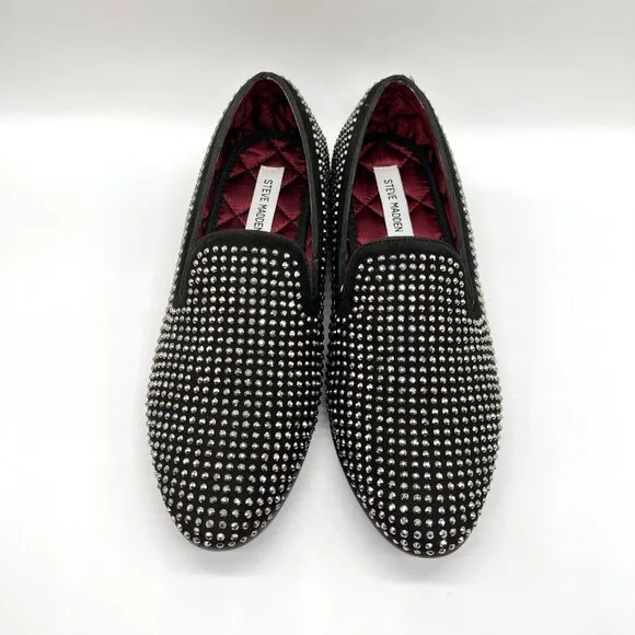 Steve Madden Mens 9 Caviarr Black Silver Studded Loafers Dress Shoes