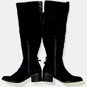 Steve Madden Purly Boots Over Knee Suede Block Stacked Heel Side Zipper Black 7