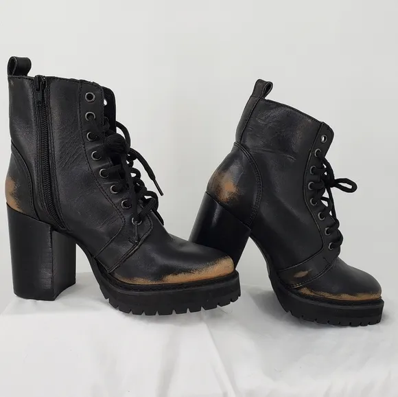 Steve Madden River Black Distressed Combat Boots Fall Winter Anytime Boot 7