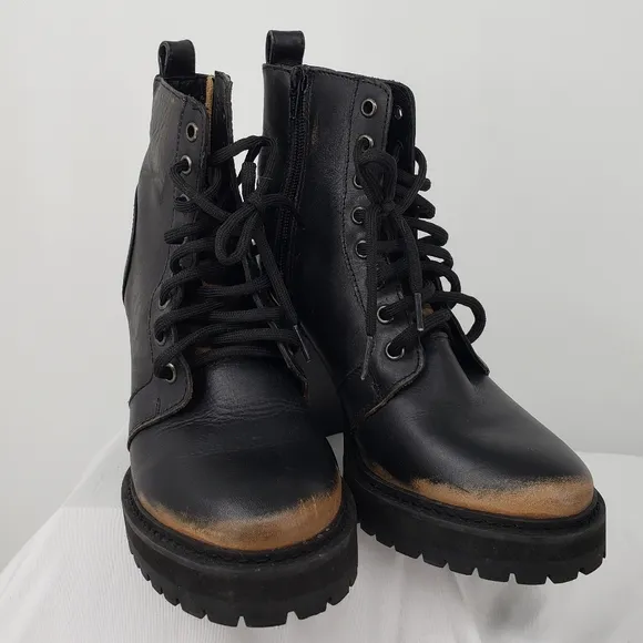 Steve Madden River Black Distressed Combat Boots Fall Winter Anytime Boot 7