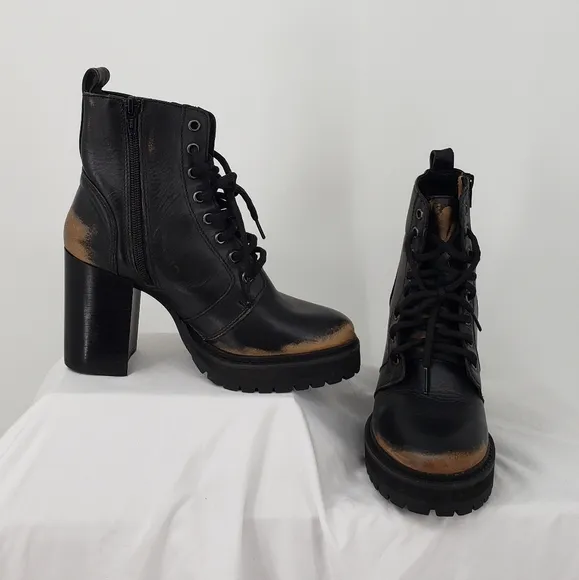 Steve Madden River Black Distressed Combat Boots Fall Winter Anytime Boot 7