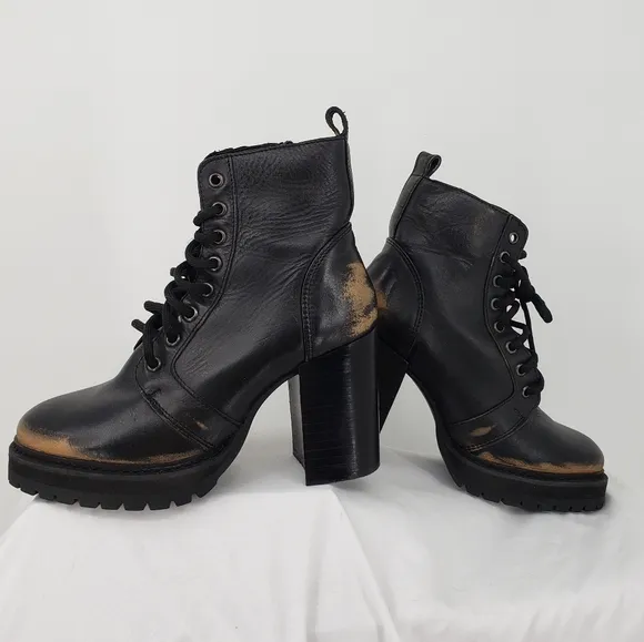 Steve Madden River Black Distressed Combat Boots Fall Winter Anytime Boot 7