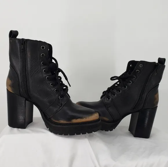 Steve Madden River Black Distressed Combat Boots Fall Winter Anytime Boot 7