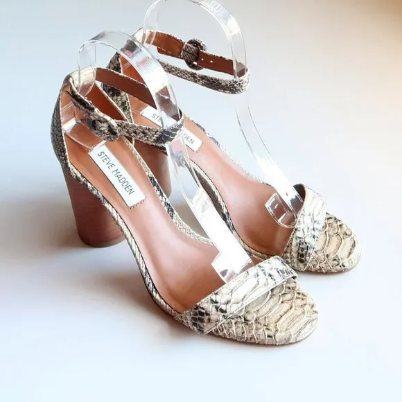Steve Madden Sara Snakeskin Cylinder Heel Ankle Strap Sandals Size 7.5