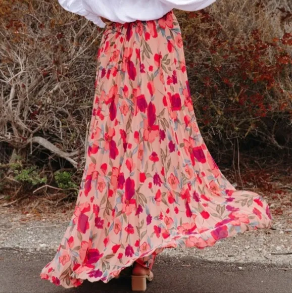 Strawberry Fields Pleated Maxi Skirt