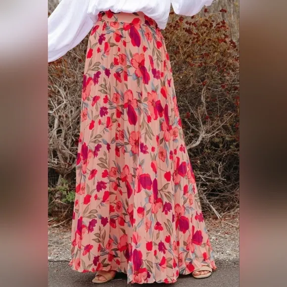 Strawberry Fields Pleated Maxi Skirt