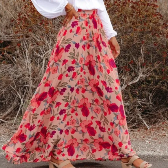 Strawberry Fields Pleated Maxi Skirt