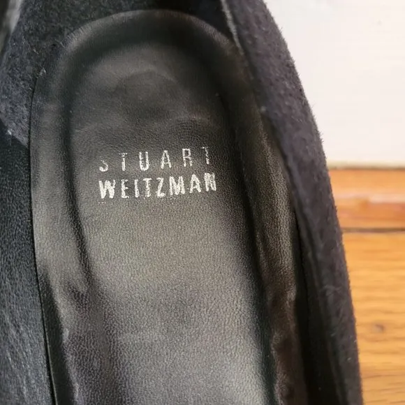 Stuart Weitzman 8M Suede Black Velvet Leather Wedge Heels Formal Glam Shoes