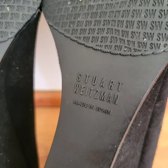 Stuart Weitzman 8M Suede Black Velvet Leather Wedge Heels Formal Glam Shoes
